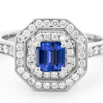 Dubbele Halo Emerald Sapphire Ring 2,50 karaat ronde diamanten Prong Set - harrychadent.nl