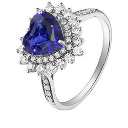 Dubbele Halo Hart Ceylon Sapphire Ring Bloemstijl 4 Karaat