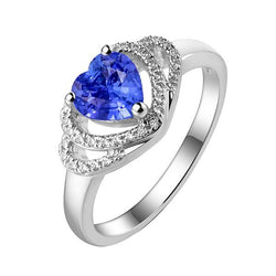 Dubbele Halo Hart Sri Lankaanse Saffier Ring 3 Karaat Wit Goud 14K