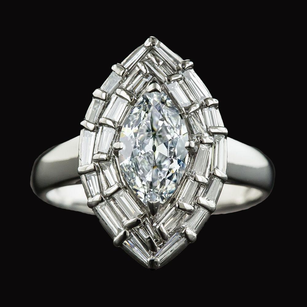 Dubbele Halo Ring Baguette & Marquise Old Miner Diamond 5,50 karaat - harrychadent.nl
