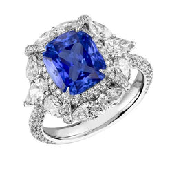 Dubbele Halo Ring Kussen Saffier Peer Pave Set Ronde Diamant 4 Karaat