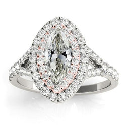 Dubbele Halo Ring Marquise oude geslepen diamanten gespleten schacht 6 karaat