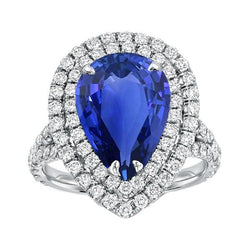 Dubbele Halo Ring Peer Sri Lankaanse Saffier & Diamanten 6.50 Karaat