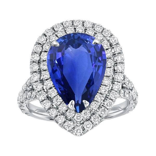 Dubbele Halo Ring Peer Sri Lankaanse Saffier & Diamanten 6.50 Karaat - harrychadent.nl