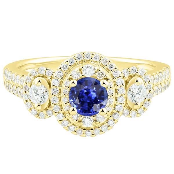 Dubbele Halo Ronde Saffier Ring Pave Set Diamanten 4,50 Karaat - harrychadent.nl