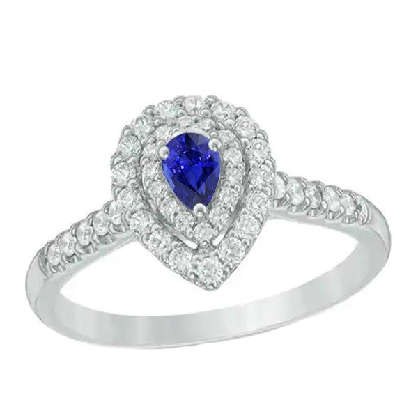 Dubbele Halo Sri Lankaanse Saffier Ring Peer & Diamanten 3 Karaat - harrychadent.nl