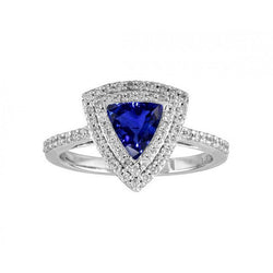 Dubbele Halo Triljoen blauwe saffier ring 2 karaat geaccentueerde diamanten