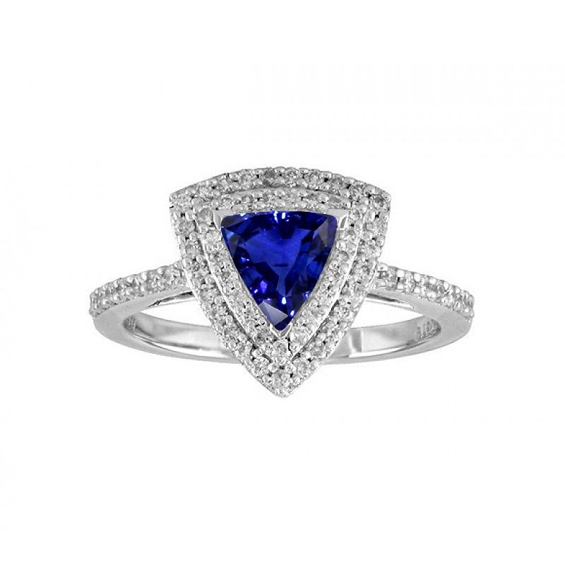 Dubbele Halo Triljoen blauwe saffier ring 2 karaat geaccentueerde diamanten - harrychadent.nl