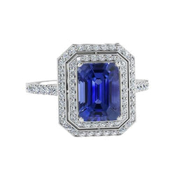 Dubbele Halo diamanten verlovingsring Emerald Sapphire 3,50 karaat