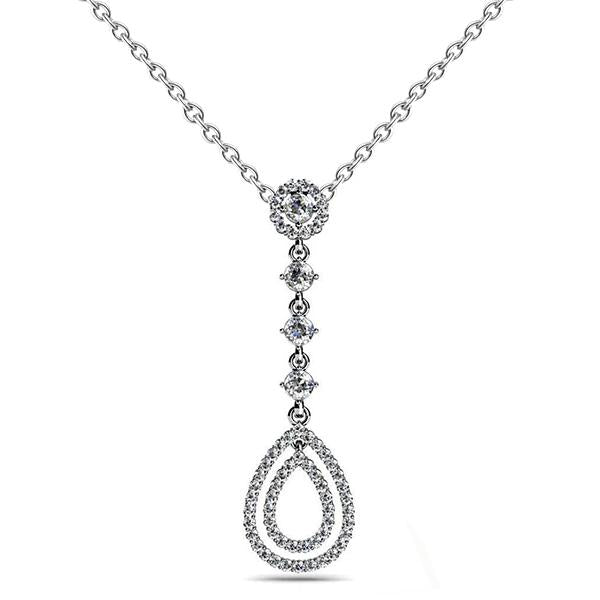 Dubbele druppel ronde diamanten hanger ketting 6.0 karaat witgoud 14K - harrychadent.nl
