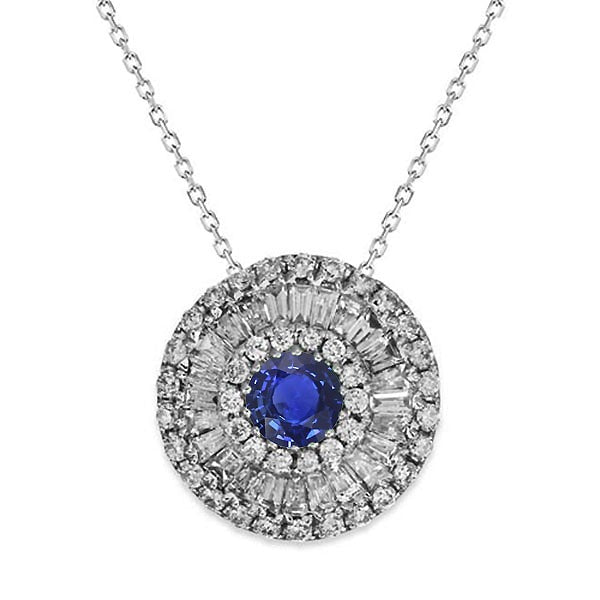 Dubbele halo blauwe saffier en diamanten hanger vintage stijl 4,25 karaat - harrychadent.nl