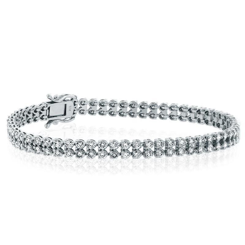 Dubbele rij ronde geslepen 5,70 karaat diamanten armband wit goud 14K - harrychadent.nl