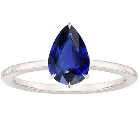 Eagle Claw Prongs Dames Solitaire Ring Pear Cut Blue Sapphire Sieraden