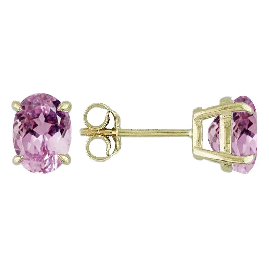 Eagle Claw Prongs Oval Cut Kunzite Studs Oorbellen Geel Goud 14K