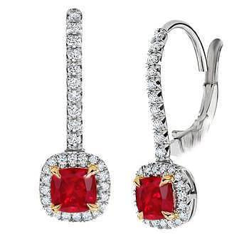 Eagle Claws Ruby Dangle diamanten oorbellen tweekleurig goud 14K