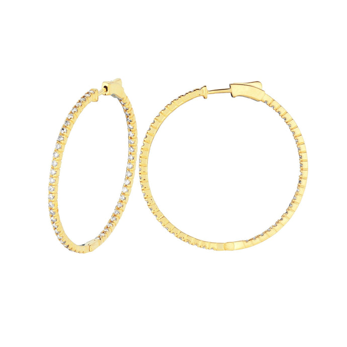 Echt 2 Pointer Hoop Oorbellen/Gepatenteerde Snap Lock 2 Carats 14K Geel