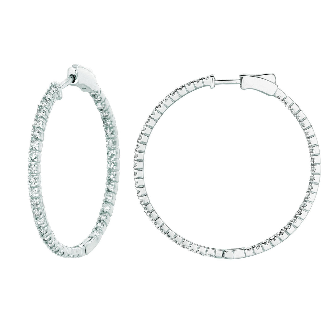 Echt 2 Pointer Hoop Oorbellen/Gepatenteerde Snap Lock 2 Karaats 14K Wit