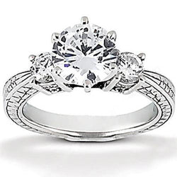 Echt Diamant Drie Stenen Verlovingsring In Antieke Stijl 1,05 Ct. Wit Goud