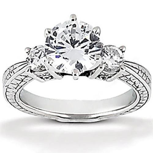 Echt Diamant Drie Stenen Verlovingsring In Antieke Stijl 1,05 Ct. Wit Goud