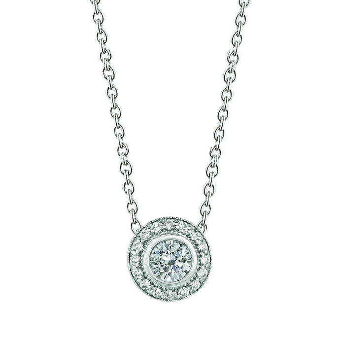 Echt Diamant Halo Ketting Milgrain Hanger 0,75 Karaat 14K Witgoud