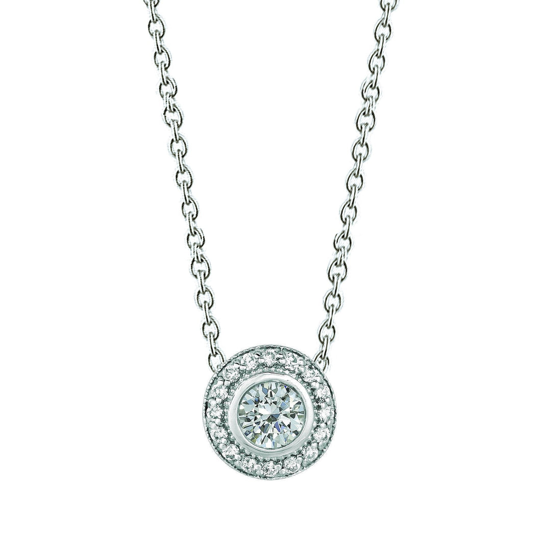 Echt Diamant Halo Ketting Milgrain Hanger 0,75 Karaat 14K Witgoud