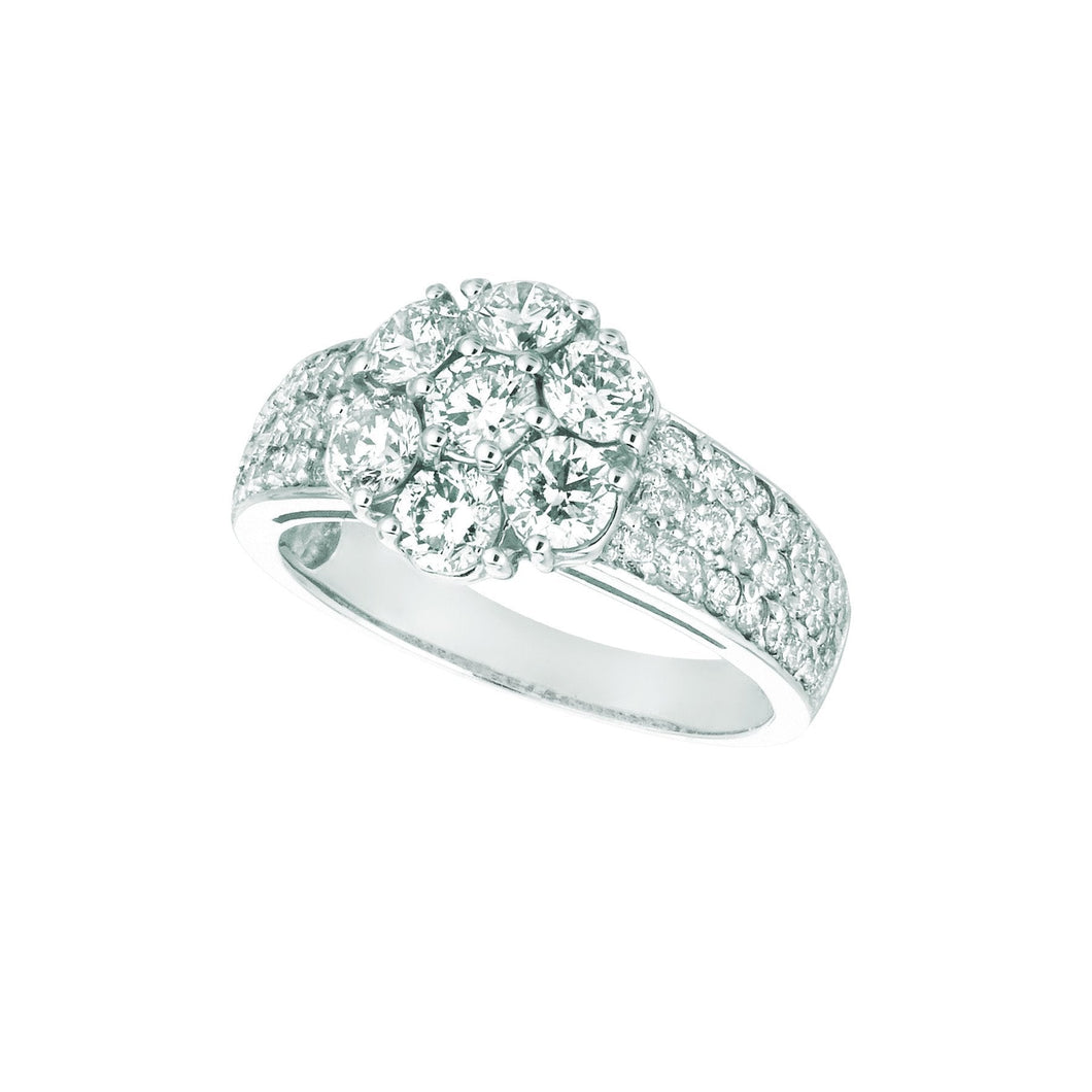Echt Diamanten Bloem Fancy Ring 2 Karaat 14K Witgoud Met Accenten