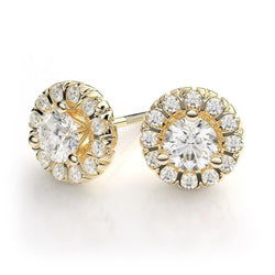 Echt Diamanten Dames Studs Halo Oorbellen 2.60 Karaat Geel Goud 14K
