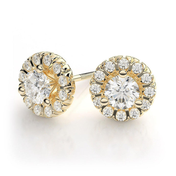 Echt Diamanten Dames Studs Halo Oorbellen 2.60 Karaat Geel Goud 14K