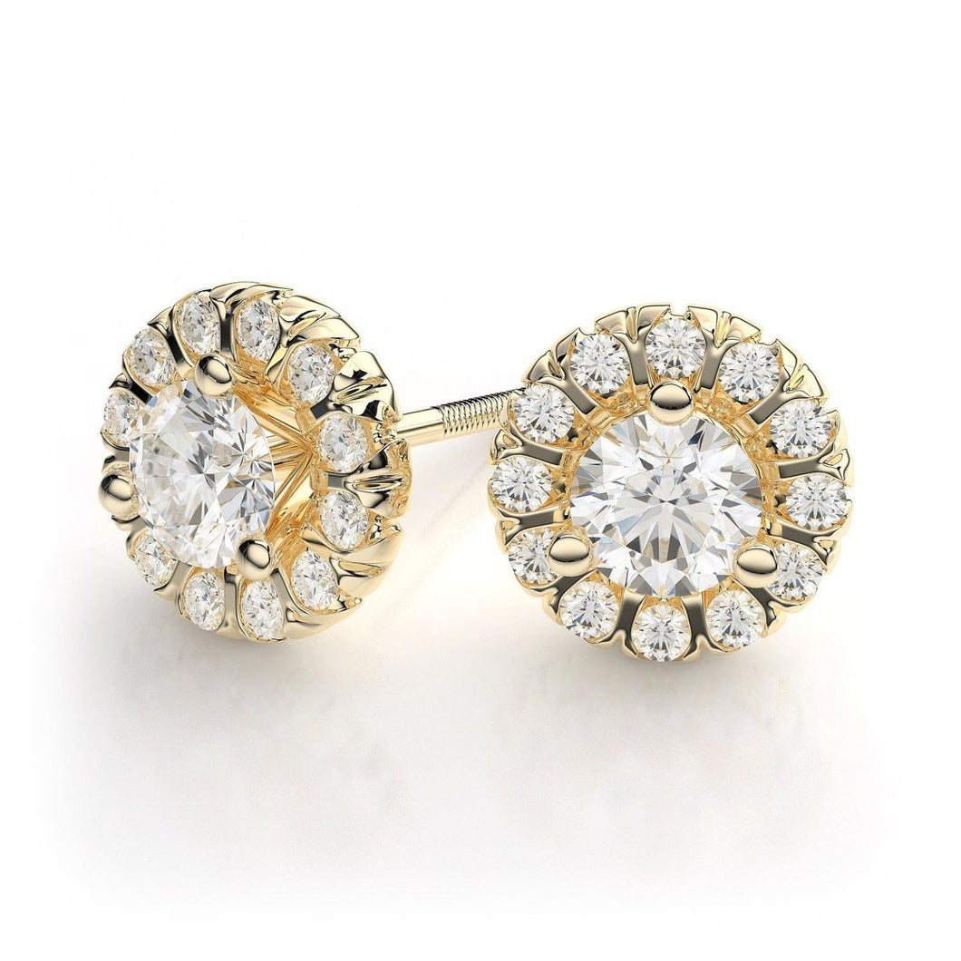 Echt Diamanten Dames Studs Halo Oorbellen 2.60 Karaat Geel Goud 14K