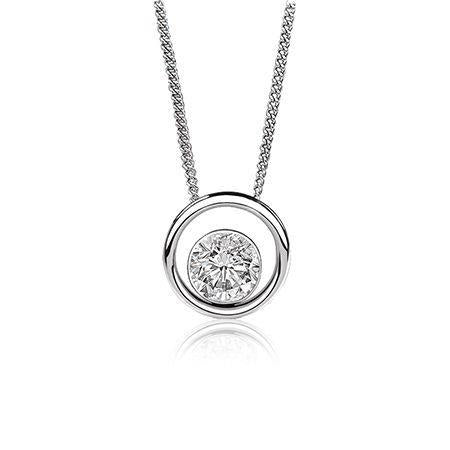 Echt Diamanten Hanger Ketting Rond Geslepen 1,50 Karaat Witgoud 14K