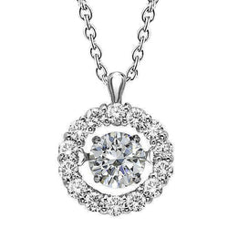 Echt Diamanten Lady Halo Hanger 1.85 Karaat Prong Set Ketting Wit Goud 14K