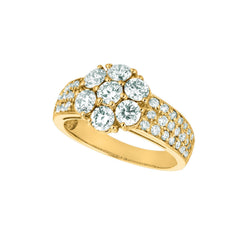 Echt Diamond Flower Fancy Ring 2 Karaat 14K Geel Goud Met Accenten