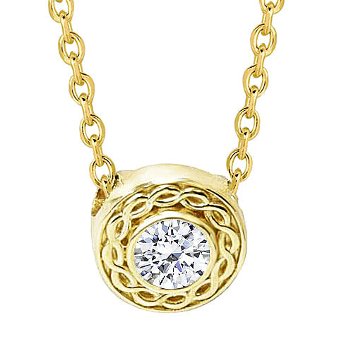 Echt Halsketting Hanger Met Ketting 1,00 Karaat Geel Goud 14K Nieuw
