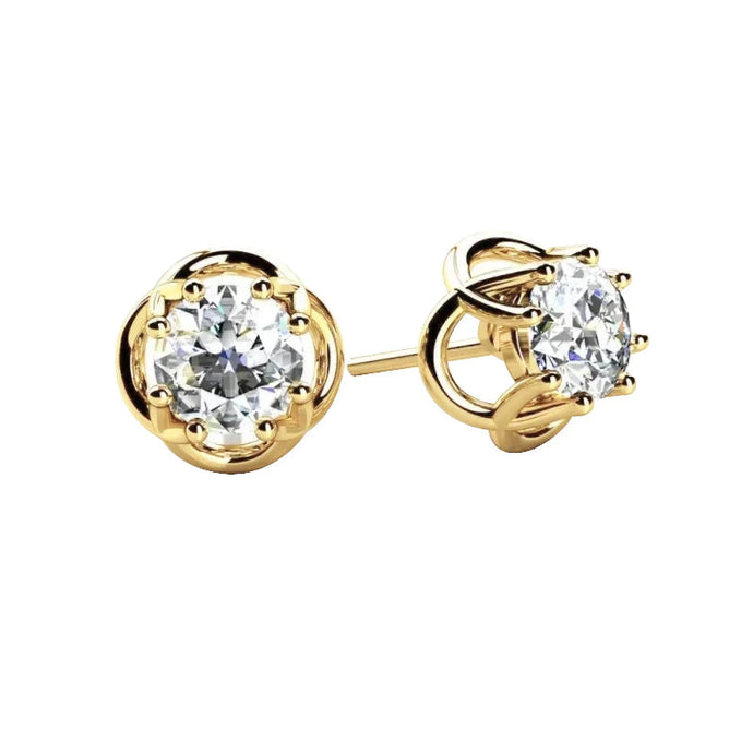 Echt Kruiselings Solitaire Oorbel 1.5 Ct Vrouwen Studs Geel Goud 14K Sieraden