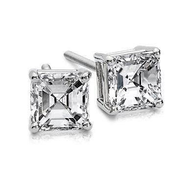Echte 1,50 karaat Asscher Cut Prong Set Diamant Oorknopjes White Gold