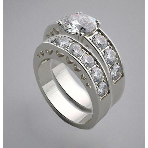 Echte 2.25 karaat Ronde Diamanten Verlovingsring Band Set Wit Goud