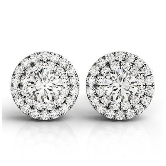 Echte 2 karaats Ronde Centrum Diamanten Ronde Studs Halo Paar Oorbel Goud