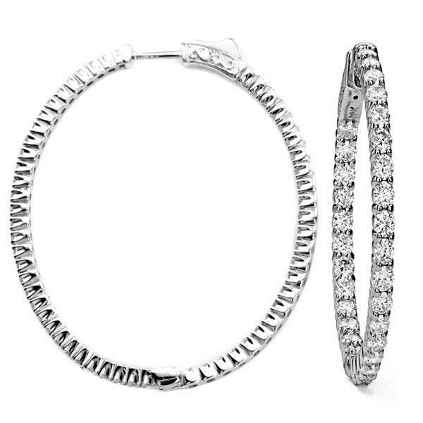 Echte Dames Hoepel Oorbellen 3,80 karaat Ronde Geslepen Diamanten Wit Goud 14K - harrychadent.nl
