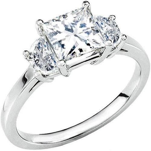 Echte Drie Stenen Verlovingsring Set 2 Karaat Witgoud 14K - harrychadent.nl