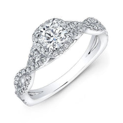 Echte Kussen & Ronde Diamanten Trouwring Halo 1,60 ct Witgouden Sieraden