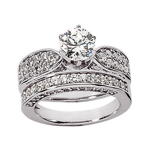 Echte Ronde Diamanten Ring Verlovingsband Set 3,16 karaat Witgoud 14K - harrychadent.nl