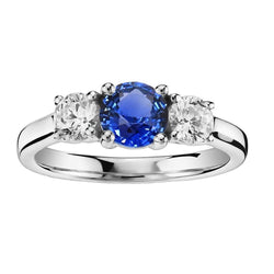 Edelsteen 3 stenen ring rond Sri Lankaanse saffier 2,50 karaat diamant