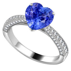 Edelsteen Blauwe Saffier Ring 4 Karaat Meerdere Rij Pave Diamanten