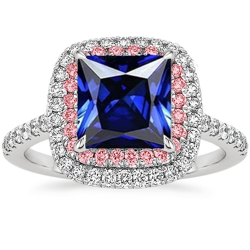 Edelsteen Diamanten Ring Blauwe & Roze Saffier Dubbele Halo 6,50 Karaat Goud - harrychadent.nl