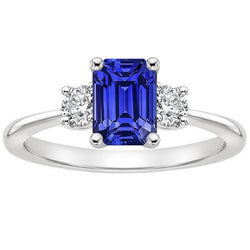 Edelsteen Drie stenen ring ronde diamant & Ceylon saffier 3,50 karaat