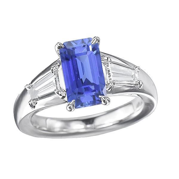 Edelsteen Drie stenen smaragdblauwe saffier en diamanten ring 3,50 karaat - harrychadent.nl