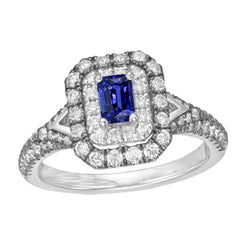 Edelsteen Dubbele Halo Smaragd Ceylon Saffier Ring 3,50 Karaat
