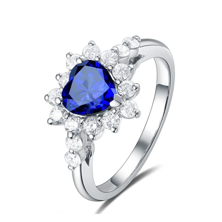 Edelsteen Halo Hart Blauwe Saffier & Diamanten Ring Sterstijl 3 Karaat - harrychadent.nl