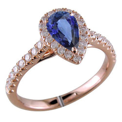 Edelsteen Halo Pave Set Diamanten Ring Peer Ceylon Sapphire 5,50 Karaat