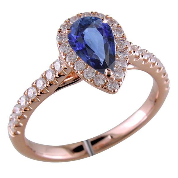 Edelsteen Halo Pave Set Diamanten Ring Peer Ceylon Sapphire 5,50 Karaat - harrychadent.nl